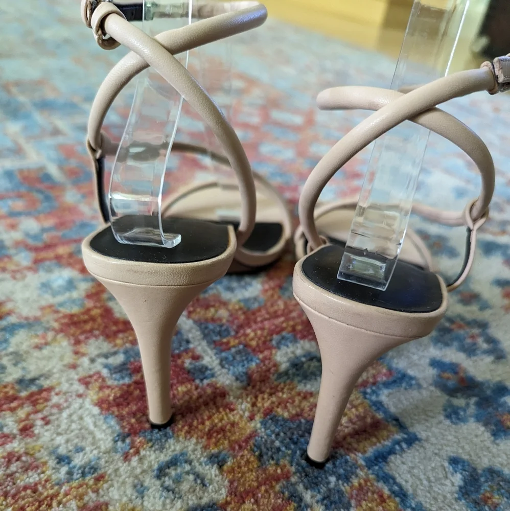 Rebecca Minkoff Women's 10 Nanine Rosewood Cream Leather Strappy Heels Sandals
